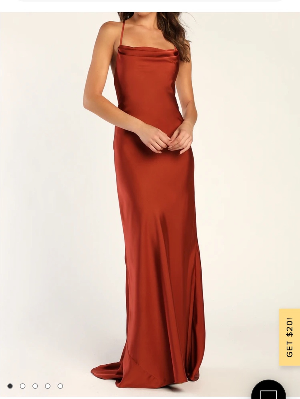 Elegant Rust Satin Maxi Dress | Cowl Neck | Formal Evening Gown